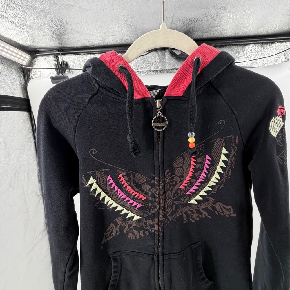 Y2K Volcom Womens Black Pink Graphic Zip Up Hoodie Y2K Butterfly Skate - Picture 4 of 8